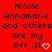 Red background with black pixelated text reading "Nicole Annamarie and others are my bff :]]" followed by a white heart symbol.