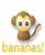Pixelated cartoon monkey icon with yellow text reading 'bananas!' below it on a white background.
