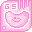 Pixelated pink icon with 'GS' text, smiling cat-like face, and dripping border on gray background.