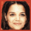 Four pixelated portrait arranged in a , each showing the same person with different facial expressions against a solid red background