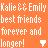 Pixelated orange background with white text reading 'Kalie & Emily best friends forever and longer!' and a small pixelated heart icon.