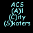 Four identical static images of light blue text on black background arranged in a , each reading ACS (AYI) City Skaters with parentheses and spacing
