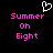 Pixelated icon with black background, pink text reading 'Summer on Eight', and white heart symbol above text.