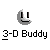Pixelated 3D-style smiley face icon with black eyes and mouth on a gray background, below which is text reading '3-D Buddy' in blocky pixel font.