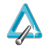 A blue triangular shape with a white interior contains a black and gray chain-link graphic, rendered in pixelated style.