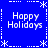 Blue background with white pixelated text 'Happy Holidays' repeated four times in a , surrounded by snowflake and dotted-line borders