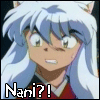 Anime character with long white hair and cat ears, wearing red clothing, displaying a surprised expression with text "Nani?!" below.