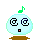 Pixelated light blue sphere with brown base, displaying four distinct face expressions and musical note colors across observations.