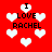Red background with white heart shapes and black text reading "I LOVE RACHEL" in pixelated font.