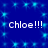 Blue background with light blue star-like patterns and repeated white text 'Chloe!!!' in four positions.
