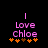 Pixelated pink text 'I Love Chloe' with orange and brown star-like symbols on black background, two identical frames side-by-side.