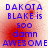 Blue pixelated text on a red and white gradient background reads "DAKOTA BLAKE is 500 damn AWESOME" in four identical