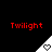 Red 'Twilight' text above white triangular icons with heart symbols on black background, showing animation progression from solid to faded hearts.