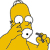 Pixelated yellow cartoon character with large white eyes, black pupils, and a small black dot on the nose, holding a dark object in the right hand against a white background.