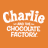 Orange background with 'Charlie CHOCOLATE FACTORY' text and '29 JULY' repeated, three circular icons below featuring symbols and a person.