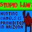Pixelated graphic with green top bar, blue background, red camel figure, and black text reading 'HUNTING CAMELS IS PROHIBITED IN ARIZONA' repeated twice.