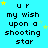 Pixelated text 'ur my wish upon a shooting star' repeated across a bright cyan background with scattered yellow and light blue stars.