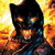 Pixelated image of a black panther character with glowing eyes, surrounded by flames and bold red text reading "BLACK PANTHERS" on a dark background.