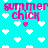 Pixelated cyan background with white heart shapes and pink 'summer chick' text in four quadrants, each with slight text distortion.