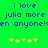 Green background with blue pixelated text reading 'i love julia more en anyone!' and yellow/green star icons below.