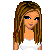 Pixel art buddy icon featuring a female character with long brown hair, blue eyes, and pink text reading "Anjel" surrounded by small pink stars on white background.