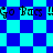 Blue and cyan checkered background with repeated "Go Bacs" text in dark pixelated font across two
