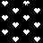 Black background with scattered white pixelated heart shapes, some with missing or altered pixels, in a -like arrangement