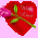 Six pixelated icons on pink background: two red hearts with roses, four teddy bears in various poses holding flowers or text.