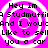 A static image with a bright pink background and white concentric circles, displaying repeated text in black pixelated font.