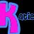 Animated sequence of stylized 'K' and 'atie' text elements in blue outline with pink fill, cycling through various states against a black background.