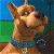 A pixelated cartoon dog with a blue collar on the left side of a contact sheet, next to green text reading "Original Icons .com" on a dark green background.