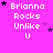 identical pixelated text blocks on a bright pink background, each displaying 'Brianna Rocks Unlike U' with scattered purple and black stars