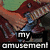 A static image with three vertical showing a person playing guitar, a stylized face, and a baseball player, with overlaid text reading "my amusement," "my calling," and "my team."