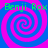 Four identical spiral patterns in blue and pink with green text "Benji Rox" repeated across the top and bottom, arranged in a on a solid blue background