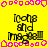 Yellow background with black text reading 'Icons and Images' surrounded by pink pixelated border elements, with a gray rectangle in the bottom-right corner.