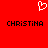 Red background with white pixelated heart symbol above two black text instances of 'CHRISTINA' in blocky font.