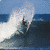 Animated surfing sequence showing a surfer riding a wave across three frames in a contact sheet layout with blue sky and ocean background.