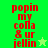Red pixelated text on green background with a star symbol, showing two variations of color and star state.