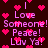 Pixelated text and pink hearts on a dark background, with repeated phrases and heart symbols in a