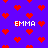 Blue background with red pixelated hearts and white text reading "EMMA" in four locations.