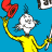 Pixelated cartoon character in yellow outfit holding red flower and sign reading 'I am Sam' against blue background with floating black-and-white shapes.