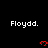 Pixelated text "Floydd." appears in white on black background with red heart symbols below each instance, arranged in a pattern with partial gray overlay at bottom right