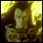 Pixelated golden figure with flowing hair against a bright yellow background, next to black with white text