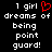 Black background with white pixelated text reading '1 girl dreams of being point guard!' and a red pixelated heart symbol replacing the word 'of'.