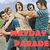 Group of people in blue and dark clothing posing together with red text overlay reading MAYDAY PARADE.