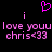 Pixelated pink text and symbols on black background: two 'i' letters above 'love youu chris<33', with a heart symbol at top center.