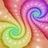 A static 48x48 pixel buddy icon featuring two overlapping spiral patterns with blended rainbow colors on a light brown background.