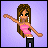 A 3x3 contact sheet of pixel art frames showing a cartoon woman dancing and text variations on purple backgrounds, with one gray frame.