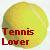 Pixelated static icon featuring a yellow tennis ball with red text reading "Tennis Lover" overlaid on the lower half.