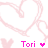 Pixelated pink heart outlines and small hearts with 'Tori' text in bright magenta below each, on a white background.